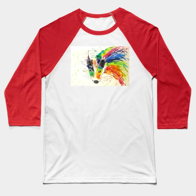 Colourful Rainbow Badger Baseball T-Shirt by Casimirasquirkyart